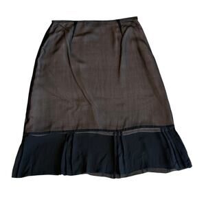 HARRIS WALLACE NY Gathered Pleated Hem Skirt Black A Line Silky Womens Size 8